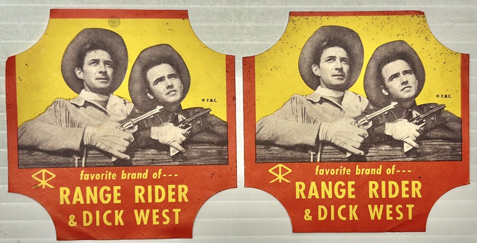 2 Vintage RANGE RIDERS Leslie Henry & Dick West Bread Wrapper Ends Labels