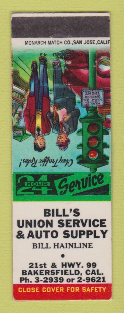 Matchbook Cover - Union 76 oil gas Bill\'s Bakersfield CA LAMINATED