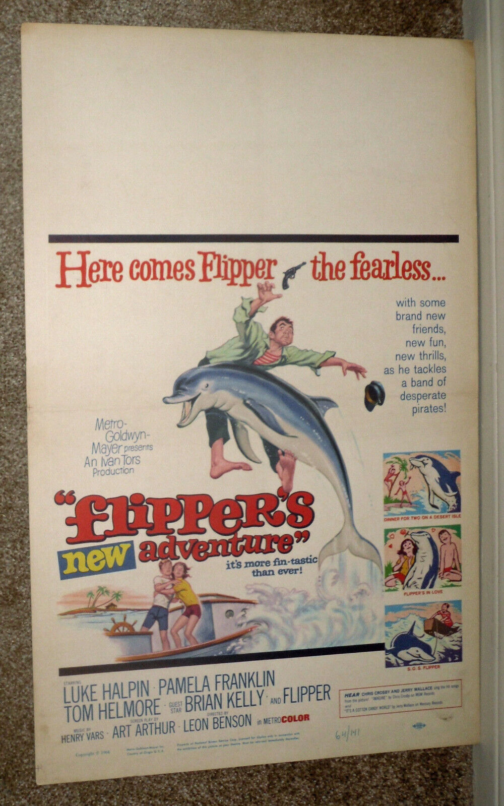 FLIPPER\'S NEW ADVENTURE original 1964 movie poster PAMELA FRANKLIN/LUKE HALPIN