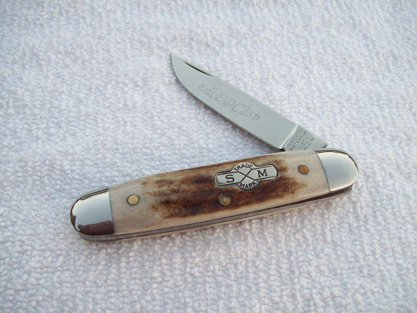 Schatt & Morgan USA 1 Bl Whittler Knife Thick Stag Handles File & Wire Edc New