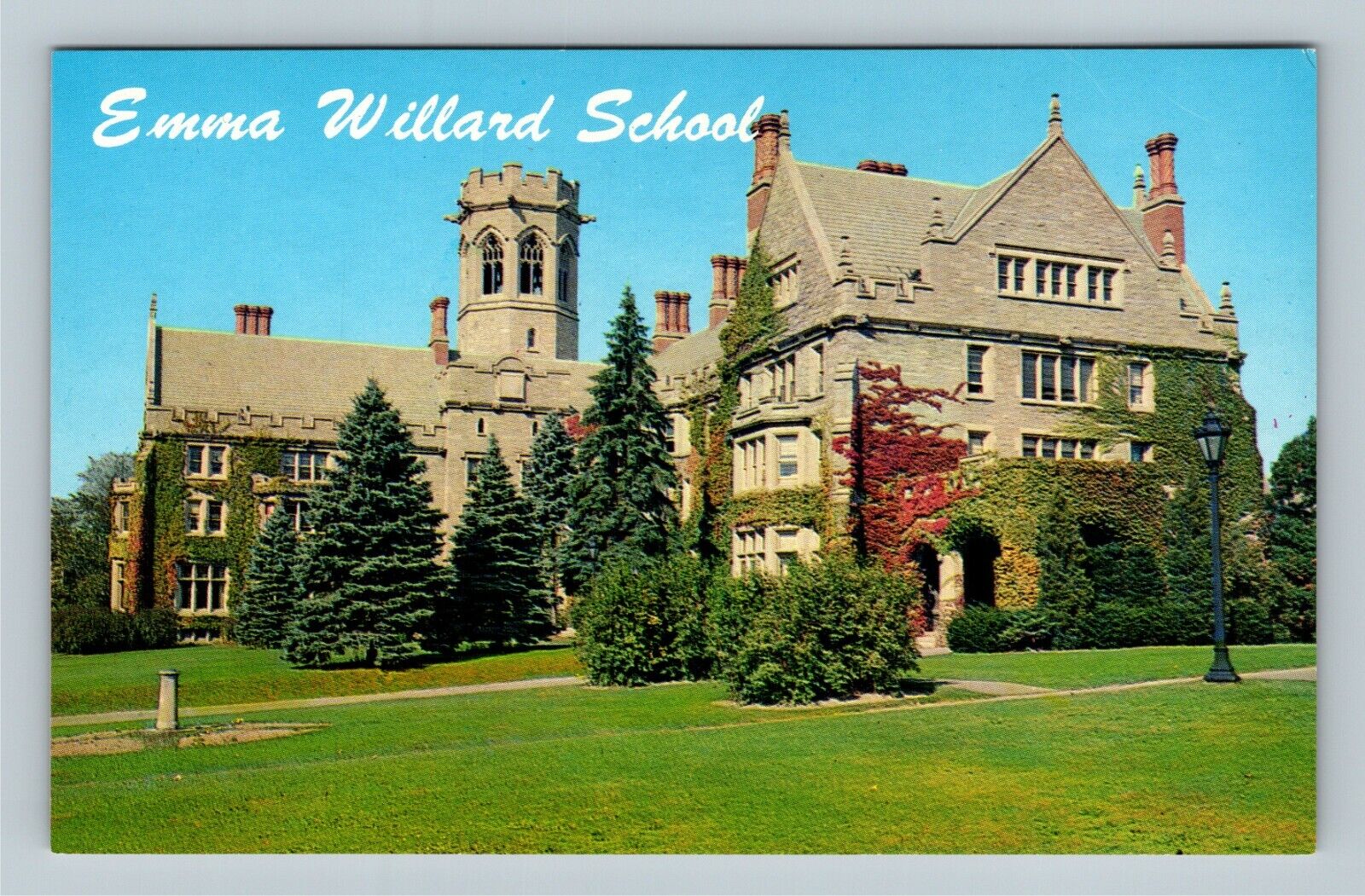 Troy NY, Emma Willard Girls Boarding School, Sage Hall, Chrome New York Postcard