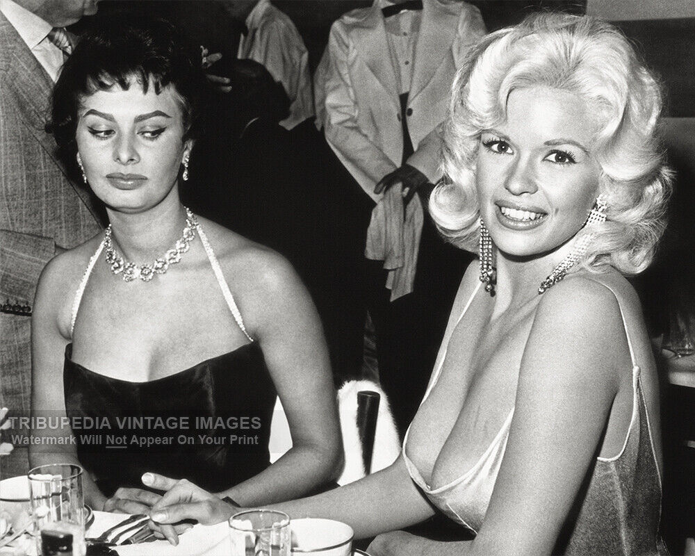 1957 Sophia Loren & Jayne Mansfield at a Party - Sexy Cleavage Publicity Photo