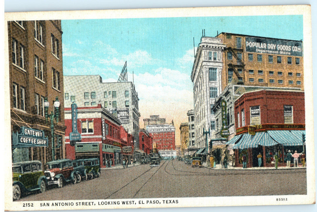 Vintage Postcard, San Antonio Street, West, El Paso Texas , 1944, Used
