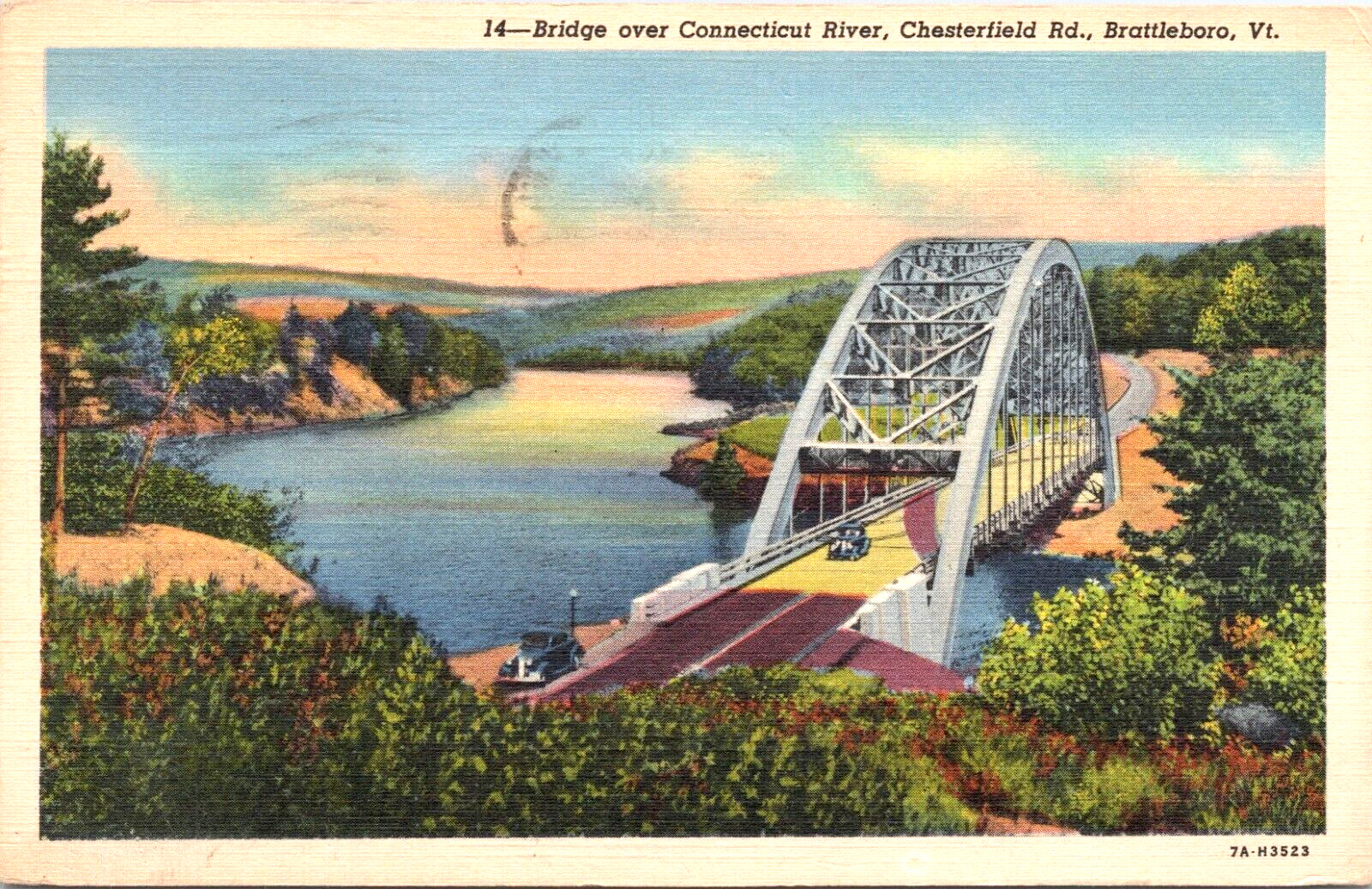 Postcard Brattleboro Vermont Bridge Connecticut River Chesterfield 1945 Cancel