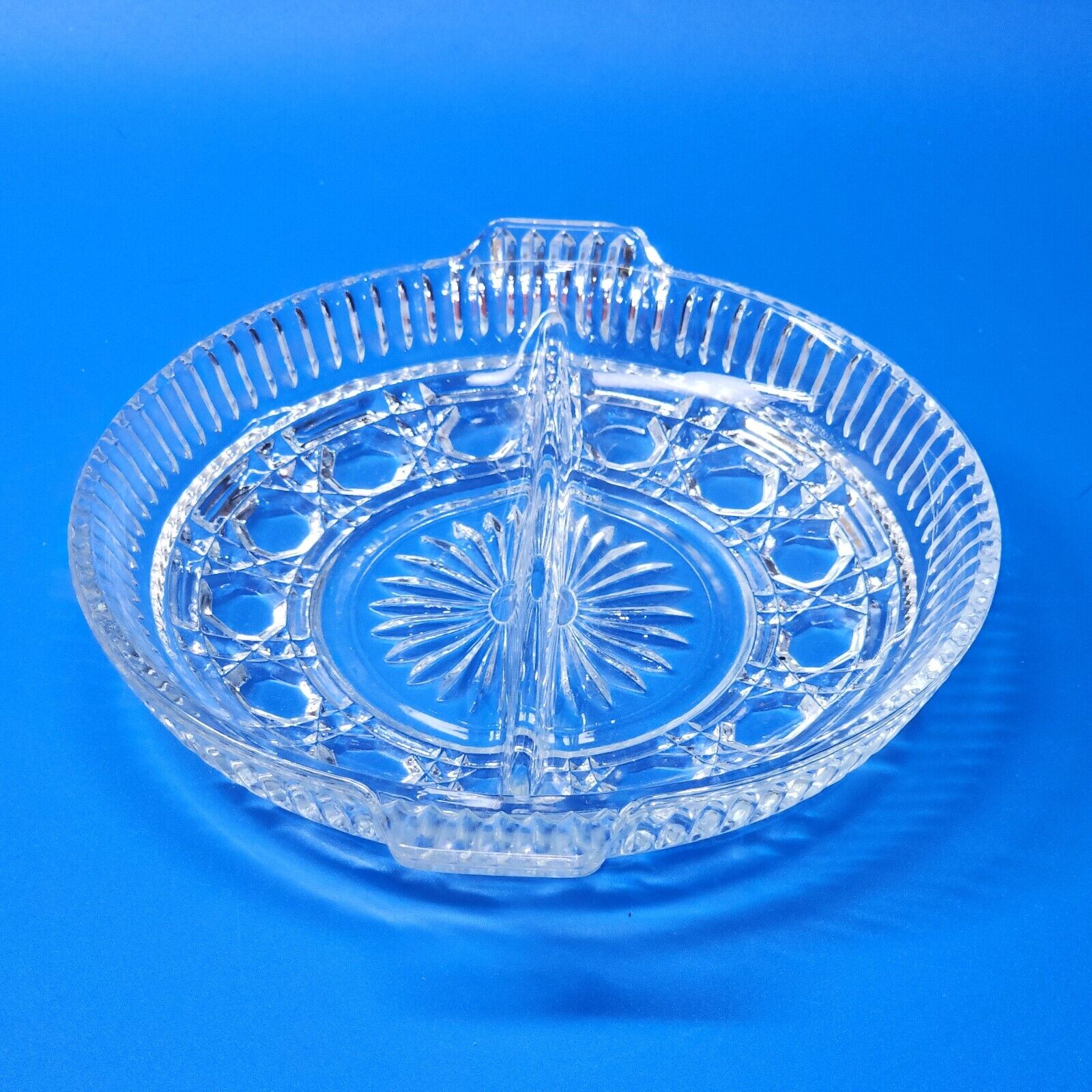 Vintage Indiana Glass WINDSOR 7½” Divided Hors D'oeuvres Relish Plate Platter