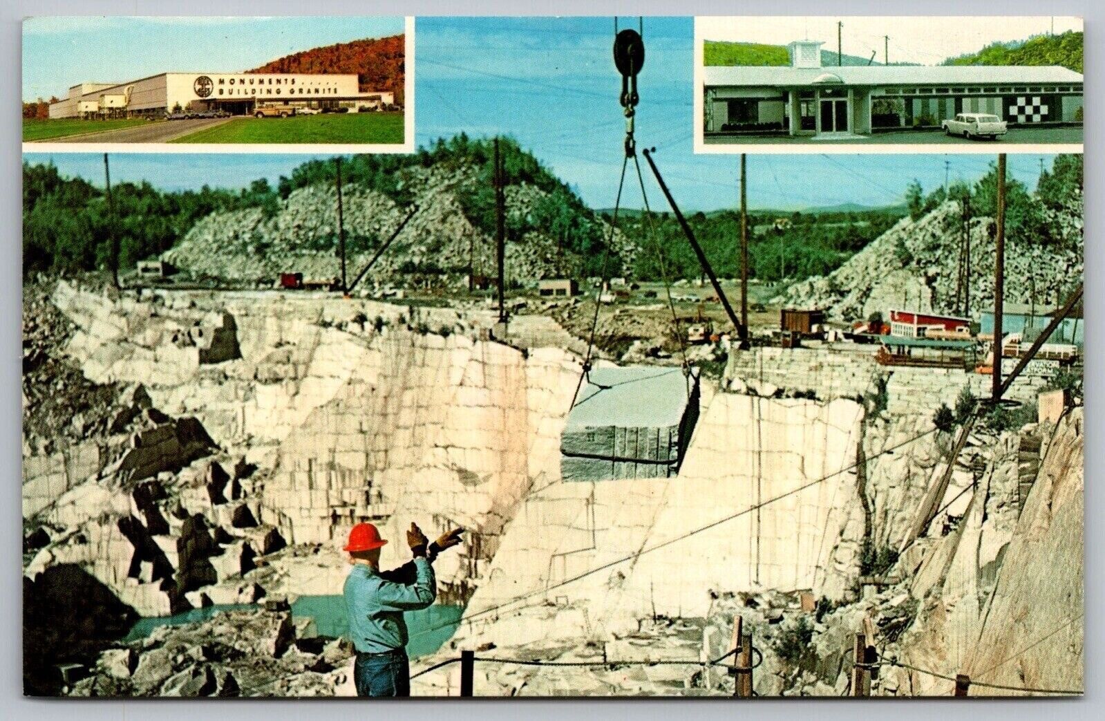 Barre Vermont Rock Of Ages Granite Quarry Aerial Multi View Chrome Postcard