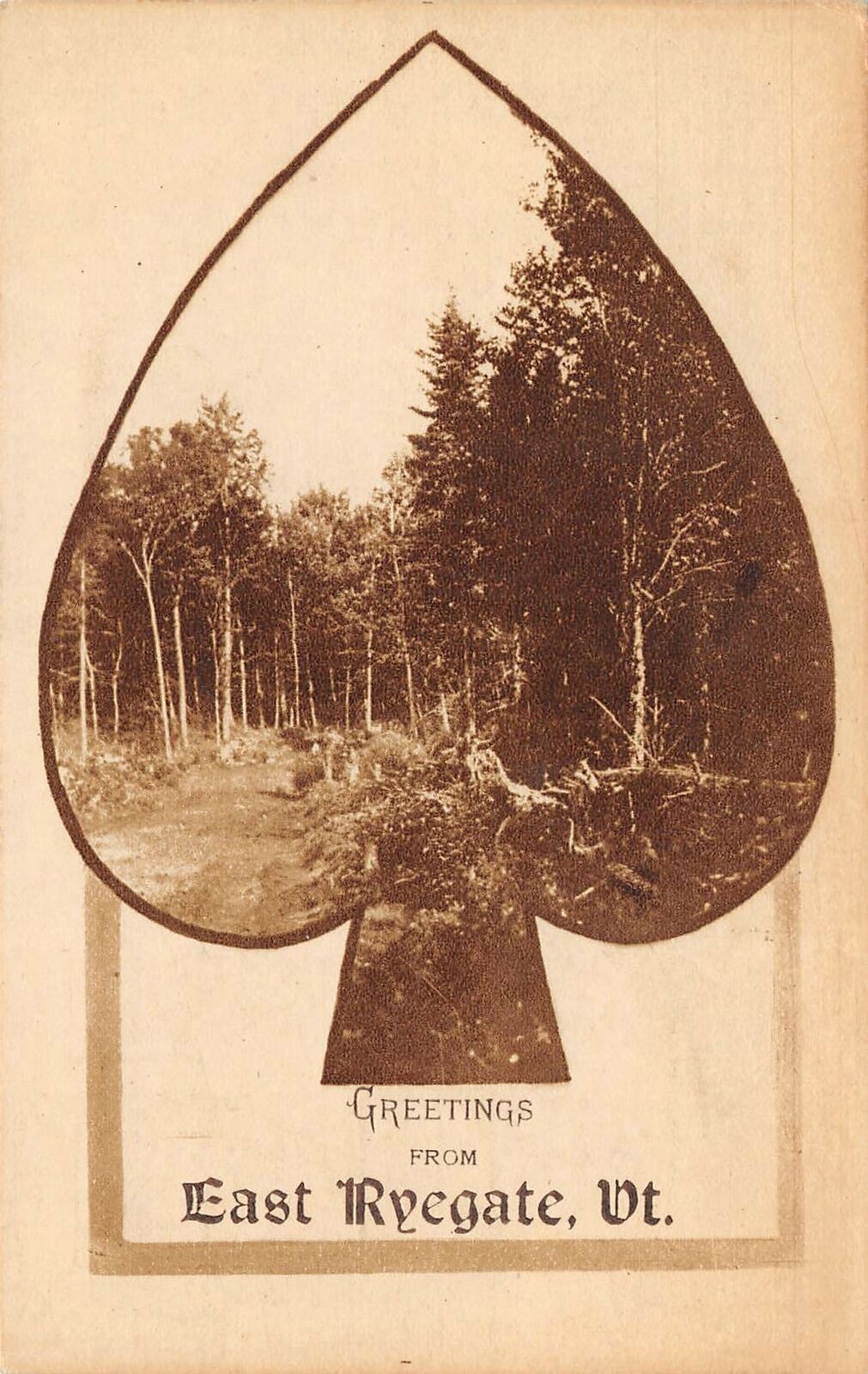 EAST RYEGATE Vermont postcard Greetings from spade shape forest