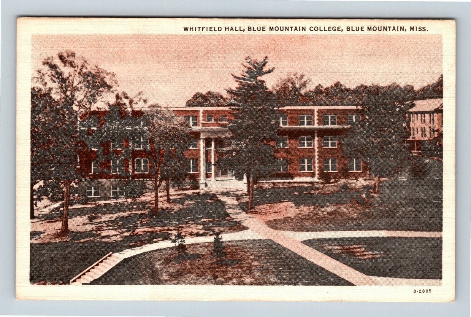 Blue Mountain MS, Blue Mountain College, Hall, Linen Mississippi Postcard X8