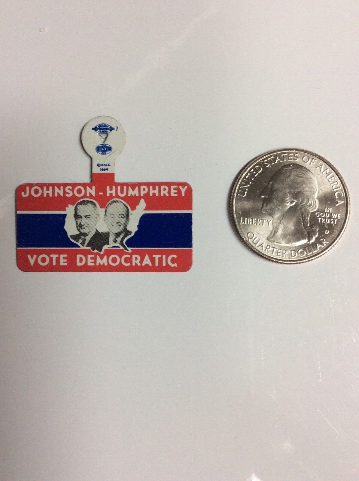 Vintage 1964 lapel clasp poltical Johnson - Humphrey for President Vote Democrat