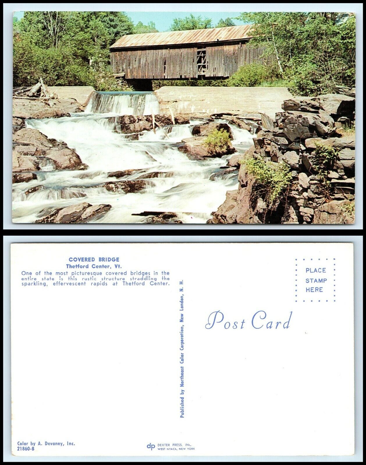 VERMONT Postcard - Thetford Center, Covered Bridge P25