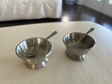 VINTAGE WOODBURY PEWTERERS PEWTER OPEN SALT BOWLS DISHES (2) WITH SPOONS USA picture