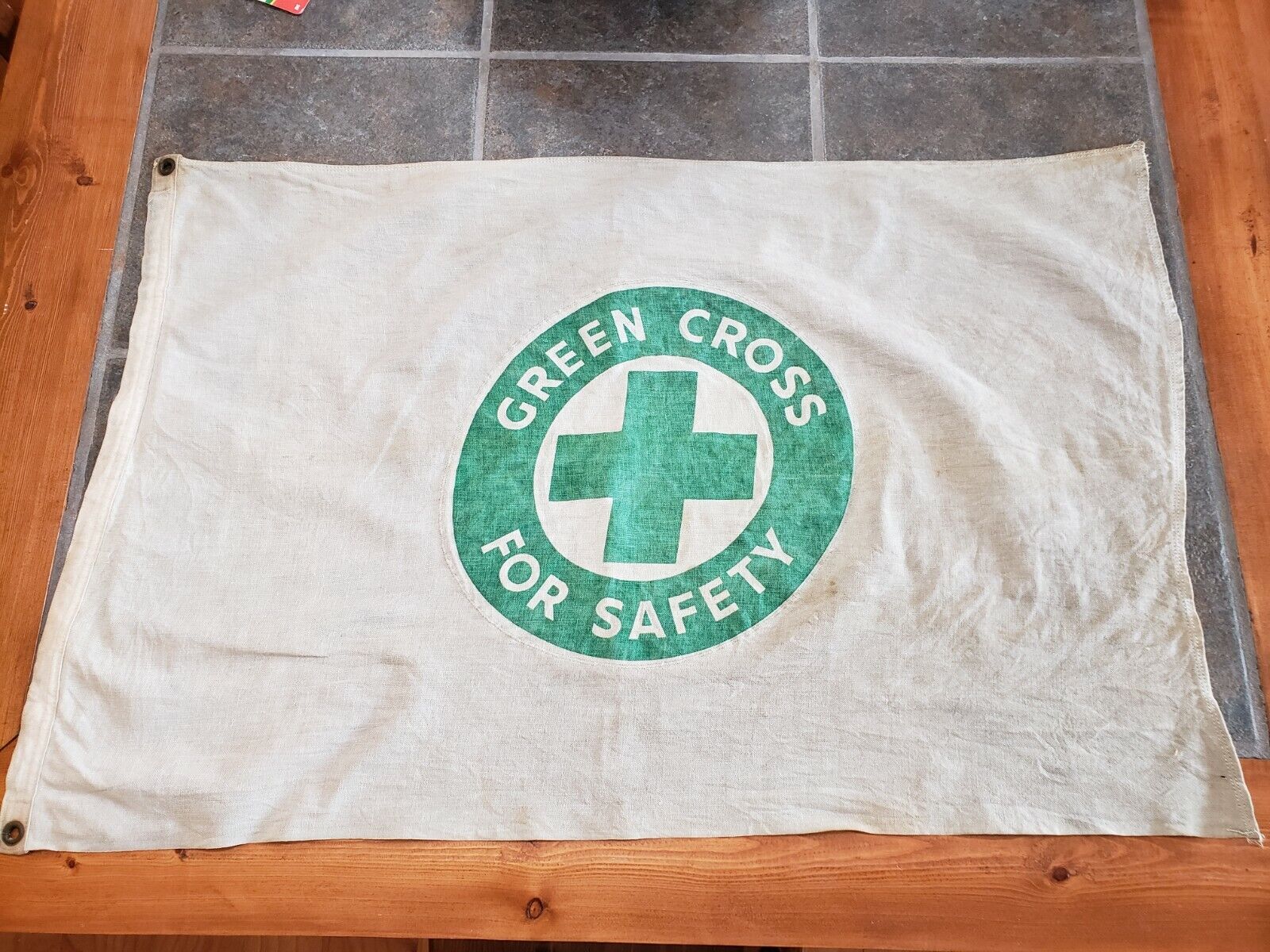 Antique National Safety Council Green Cross For Safety Cloth Flag