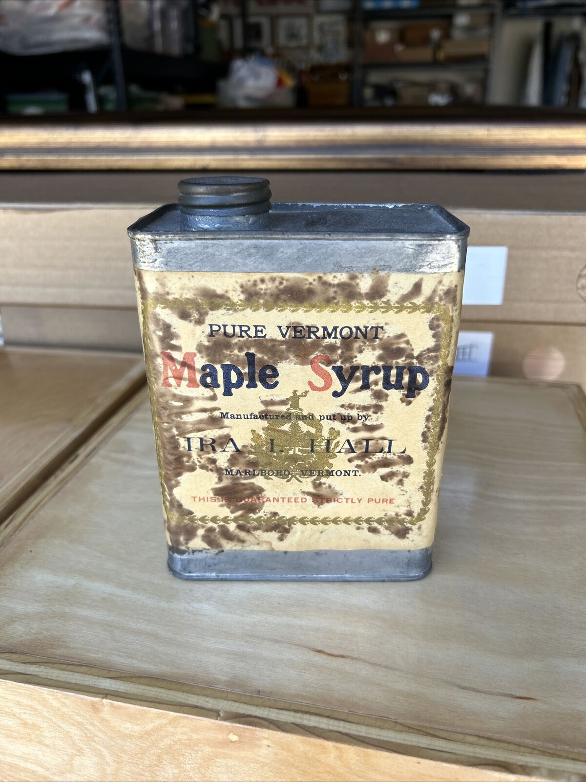 Vintage Ira I. Hall Marlboro, Vermont Maple Syrup Tin Paper Label