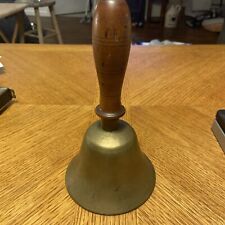 Antique Large Brass Wood Handle Hand Held School / Dinner Bell Original Clapper picture