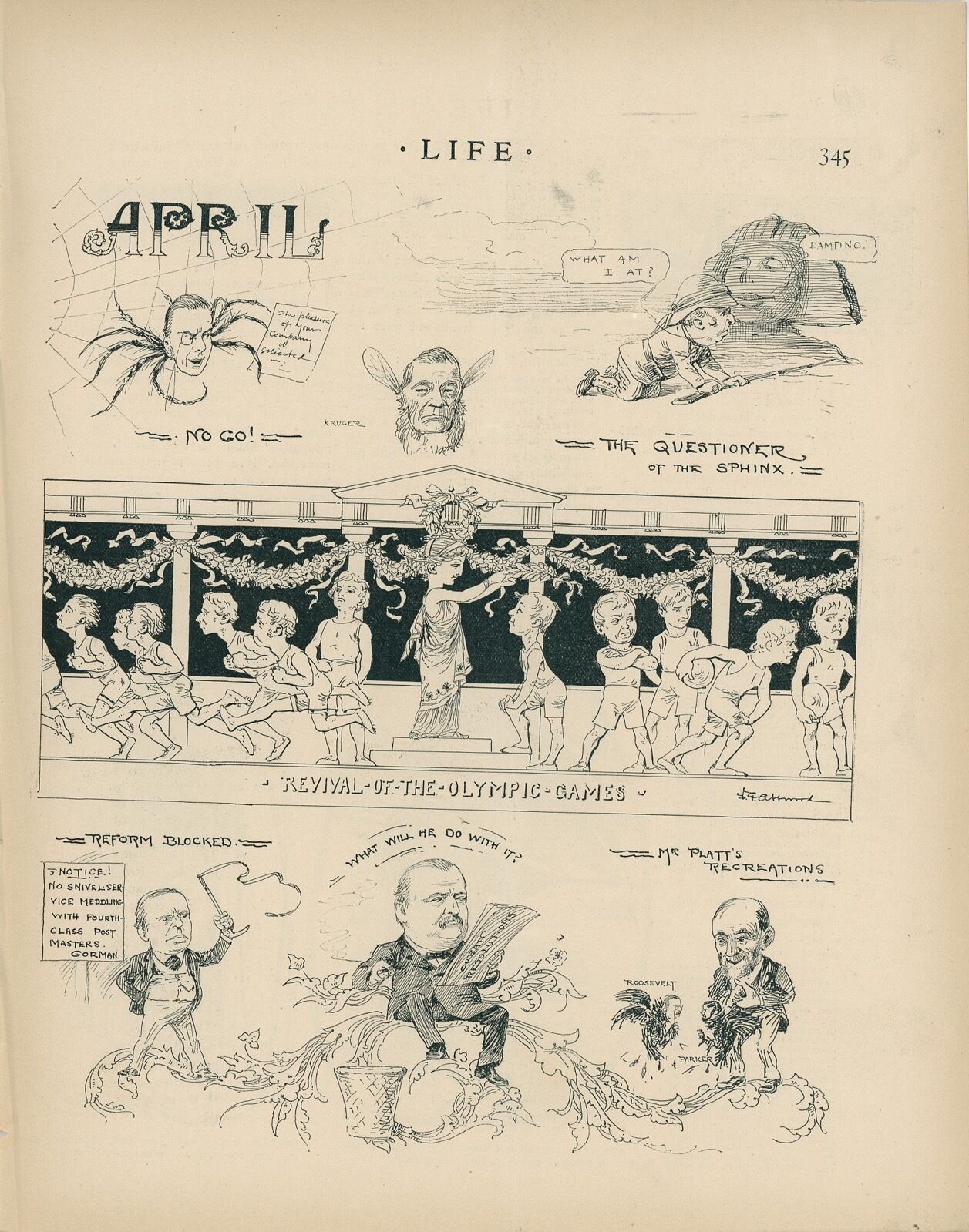 1896 Political Cartoons Current Events of April Olympic Games Sphinx Mr. Platt