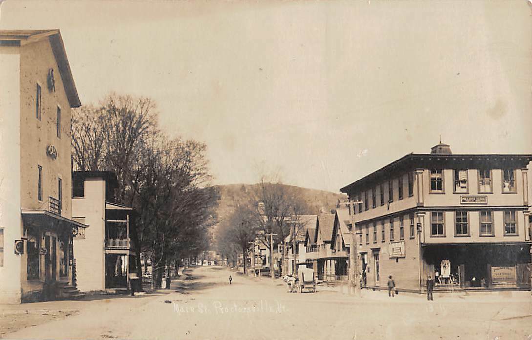 PROCTORSVILLE, CAVENDISH, VT, MAIN ST, STORES, SIGNS, REAL PHOTO PC used 1908 