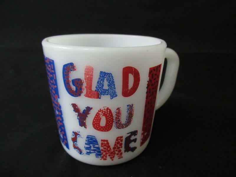 Vintage Westfield Heat Proof Milk Glass Mug Coffee Cup Glad You Came
