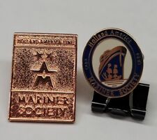 Set of 2 Vintage Holland America Line Mariner Society Lapel Pins Gold Tone Blue  picture