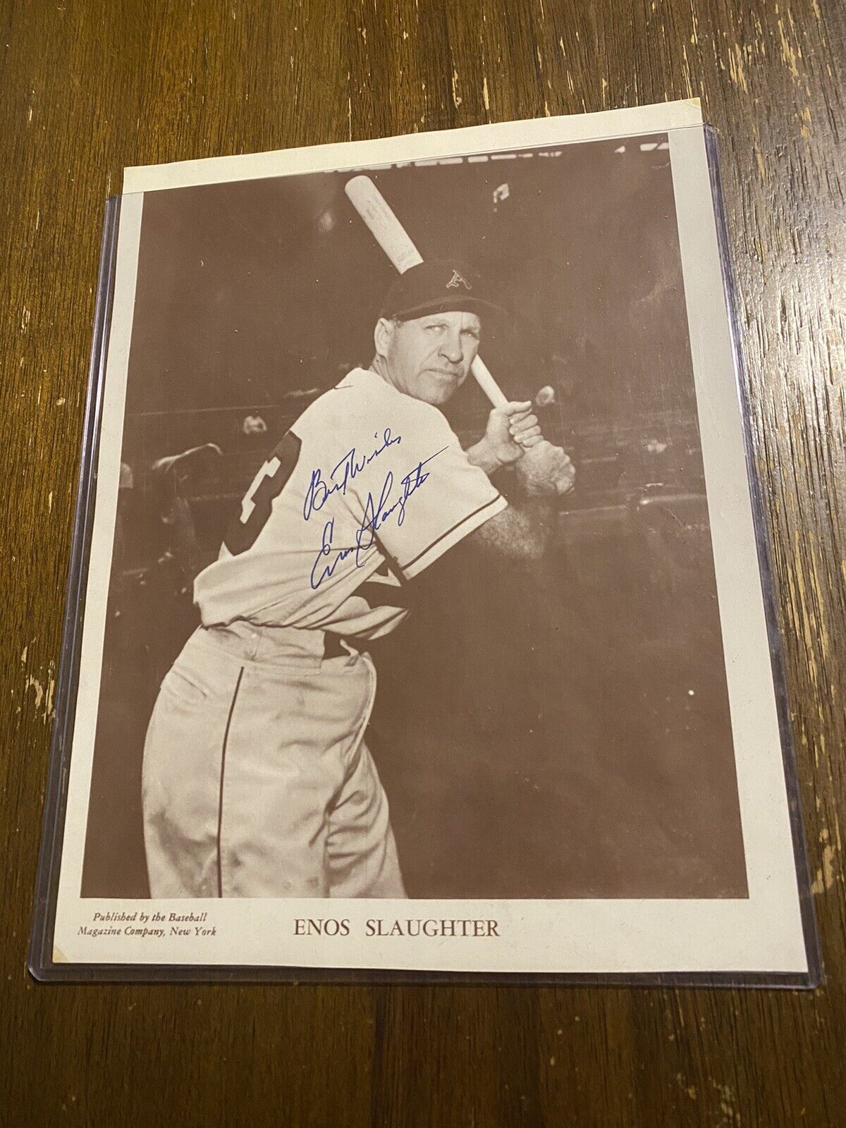 Enos Slaughter Autograph HOF Kansas City Athletics 8x11 Baseball Magazine Photo