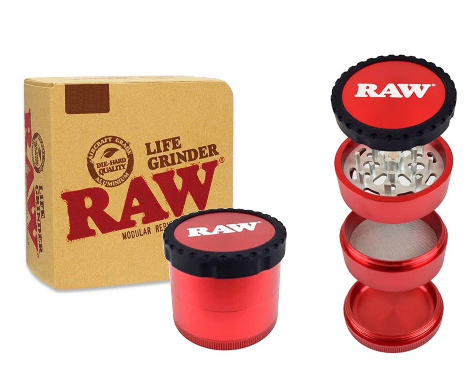RAW Life Grinder Red | Innovative Modular 4 Piece Grinder - HERB