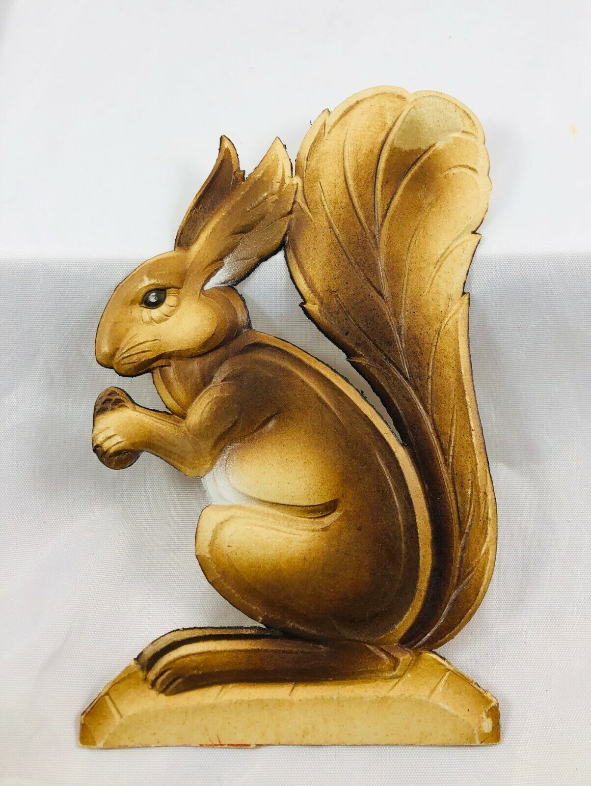 Antique Germany Heavy Paper Embossed Die Cut Figural Squirrel w/Nut Decoration 