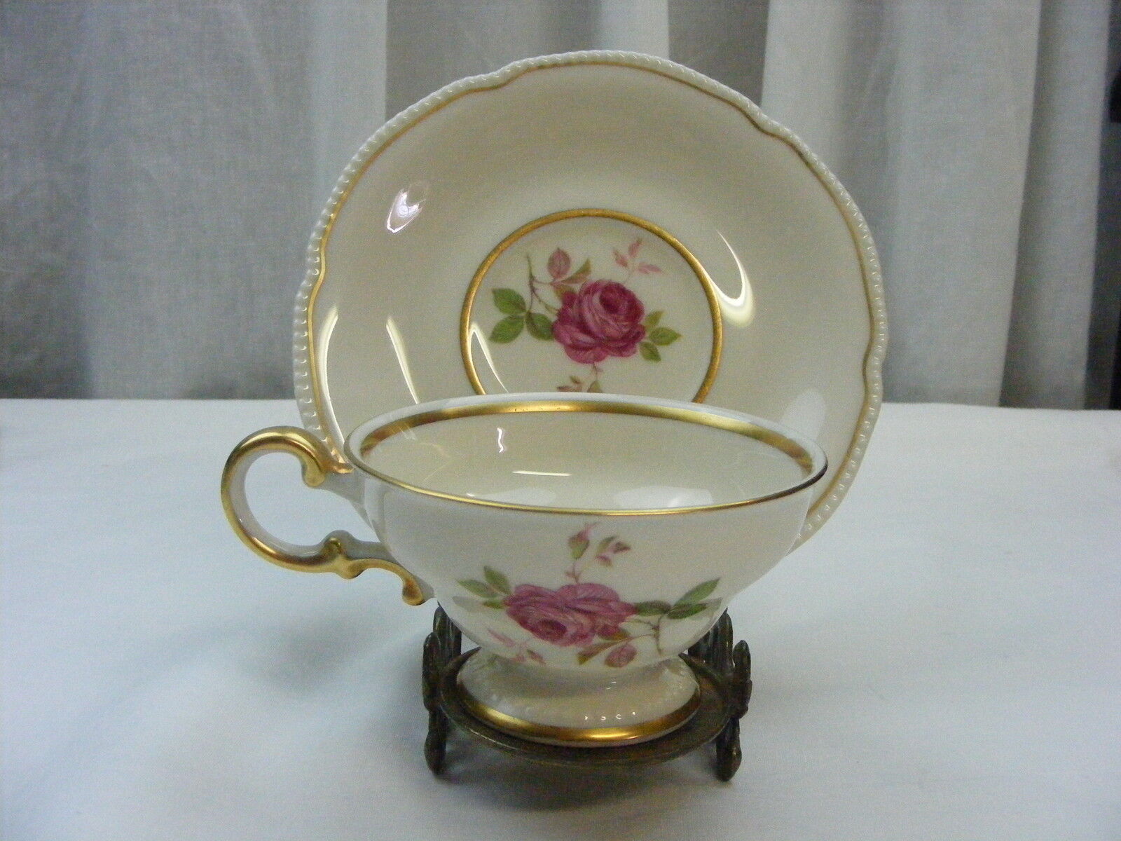 Vintage Cup & Saucer Castleton China Dolly Madison USA Rose Deco Gold Edging