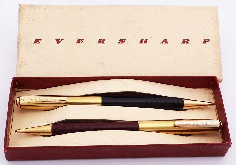 Eversharp 1604 Twin Pencil Set (1940s) - Burg. & Black, 1.1mm, Gold Caps (New)