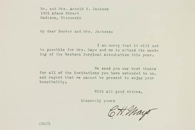 NobleSpirit {3970} Rare 1932 Surgeon Charles Horace Mayo Signed Letter