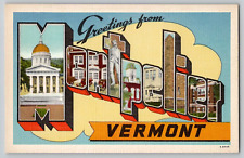 Greetings from Montpelier VT Vermont Large Letter Vintage Postcard Unused picture