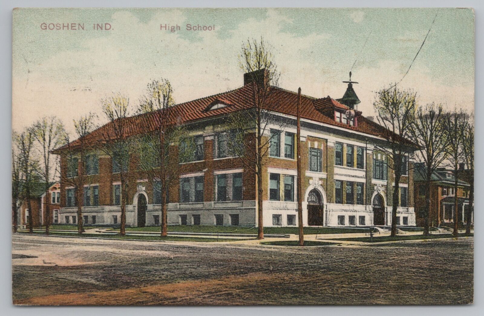 Goshen Indiana~High School View from Across Street~1909
