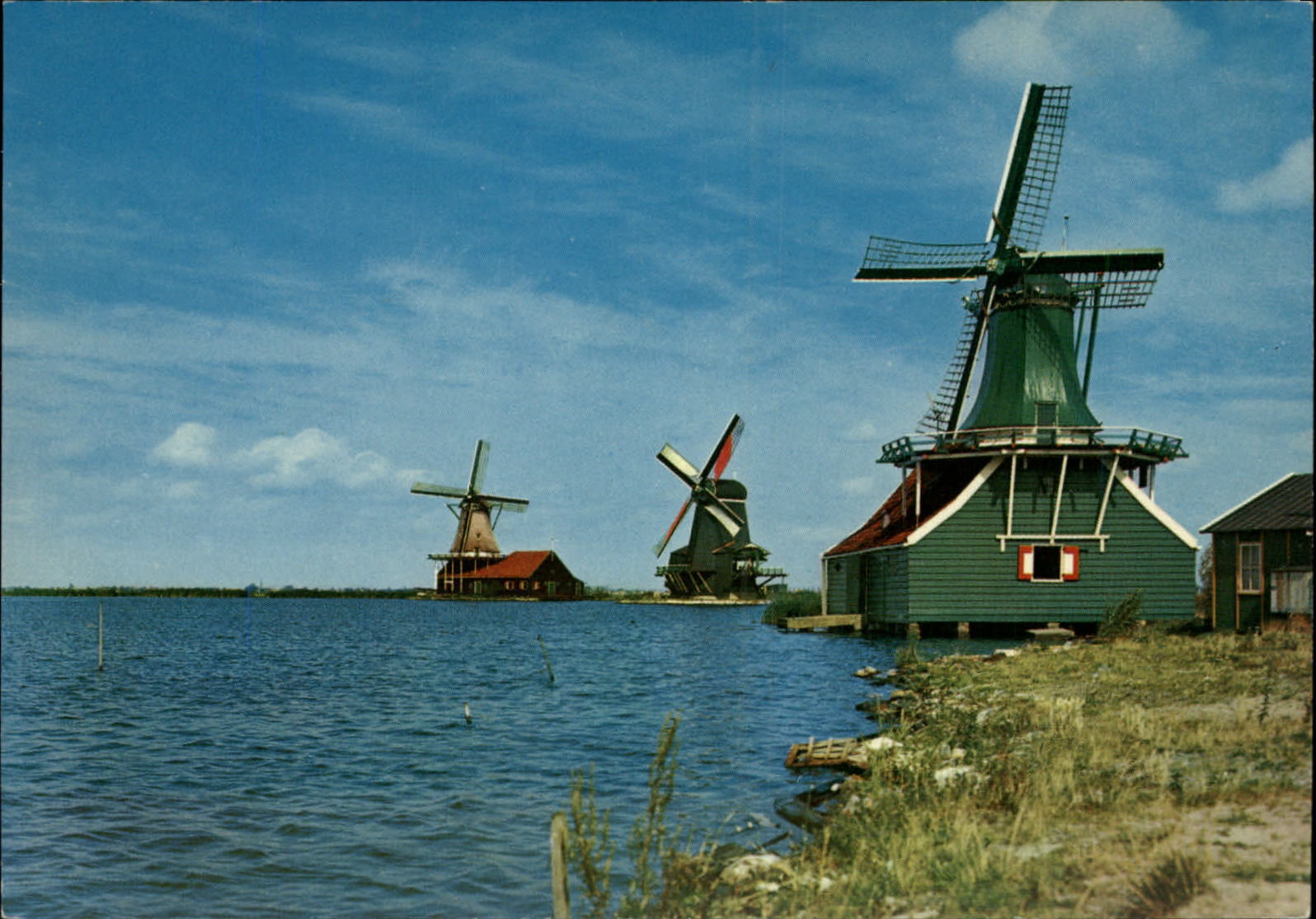 Netherlands Holland Green Dutch Windmill ~ postcard  sku711