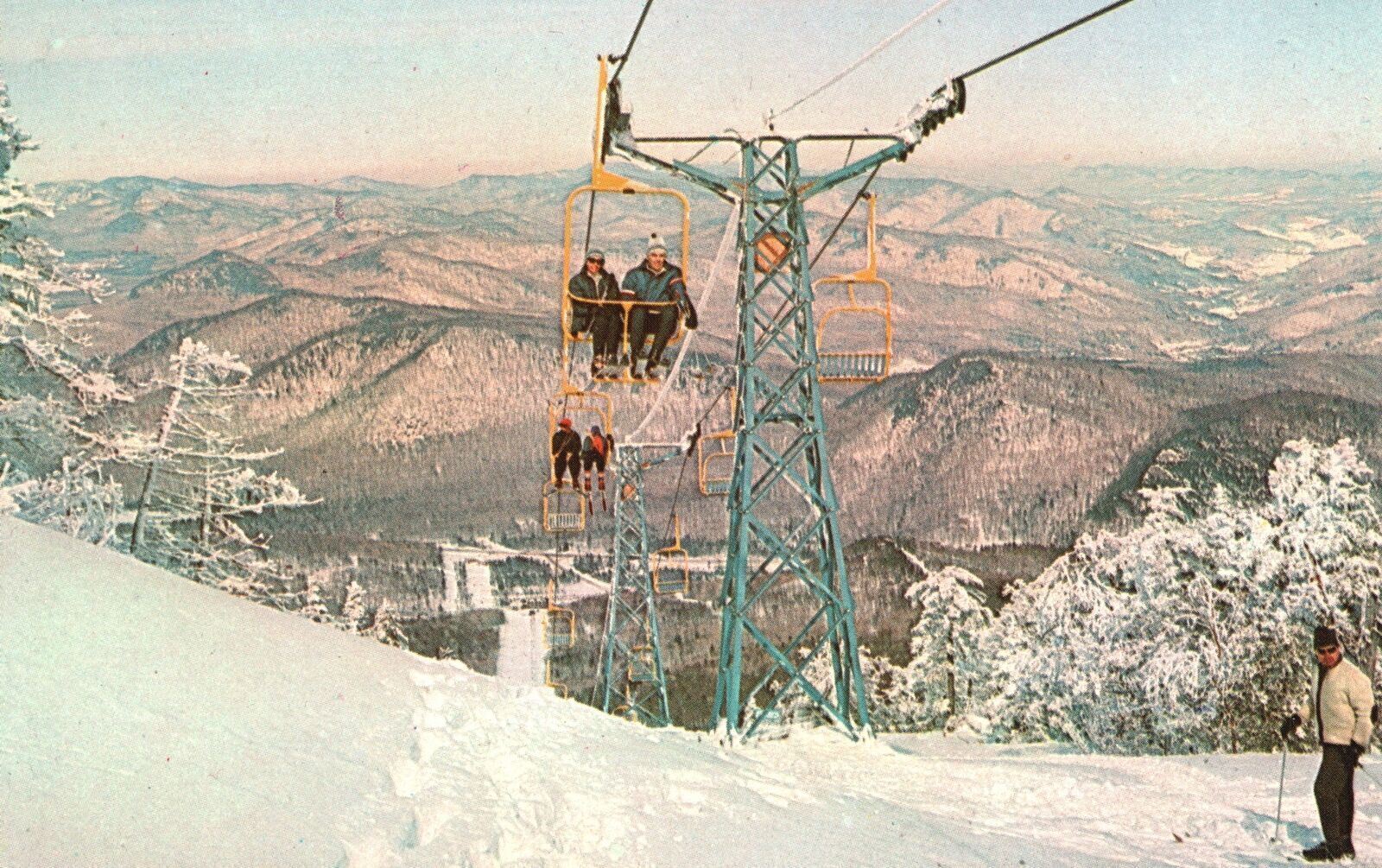 Vintage Postcard Pico Peak Sherburne Pass Tandem Chairlifts Rutland Vermont VT