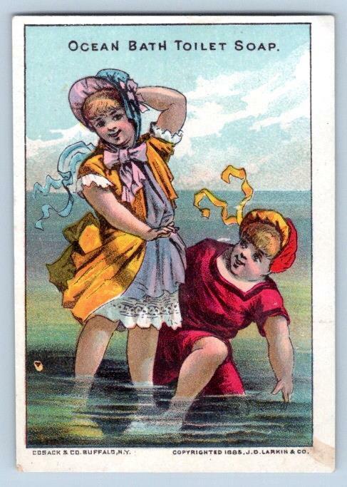 1885 OCEAN BATH TOILET SOAP*JD LARKIN CO*COSACK & CO LITHO*BEACH*TRADE CARD