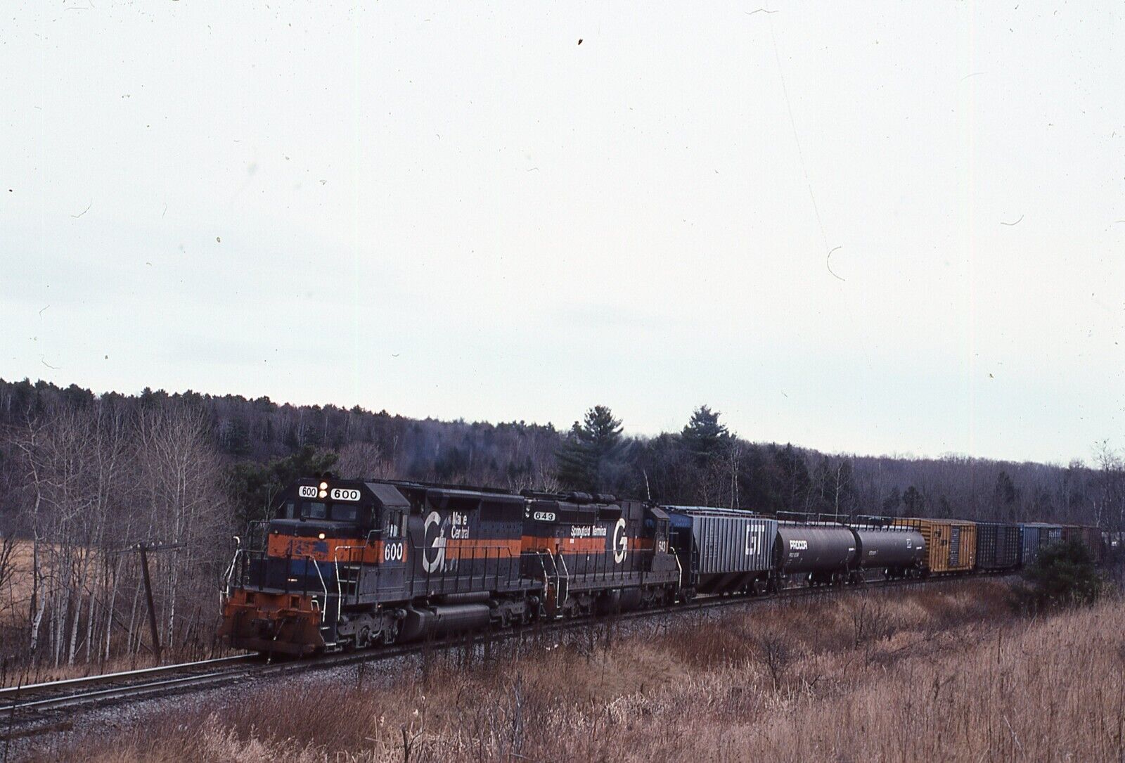 Duplicate Train Slide Maine Central SD-40  #600 12/1990 Waterville Maine