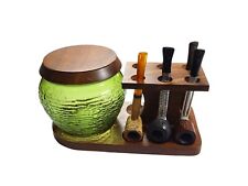 Vtg Fairfax Wooden 6 Pipe Stand Bee Hive Green Glass Humidor 5 Pipes  picture