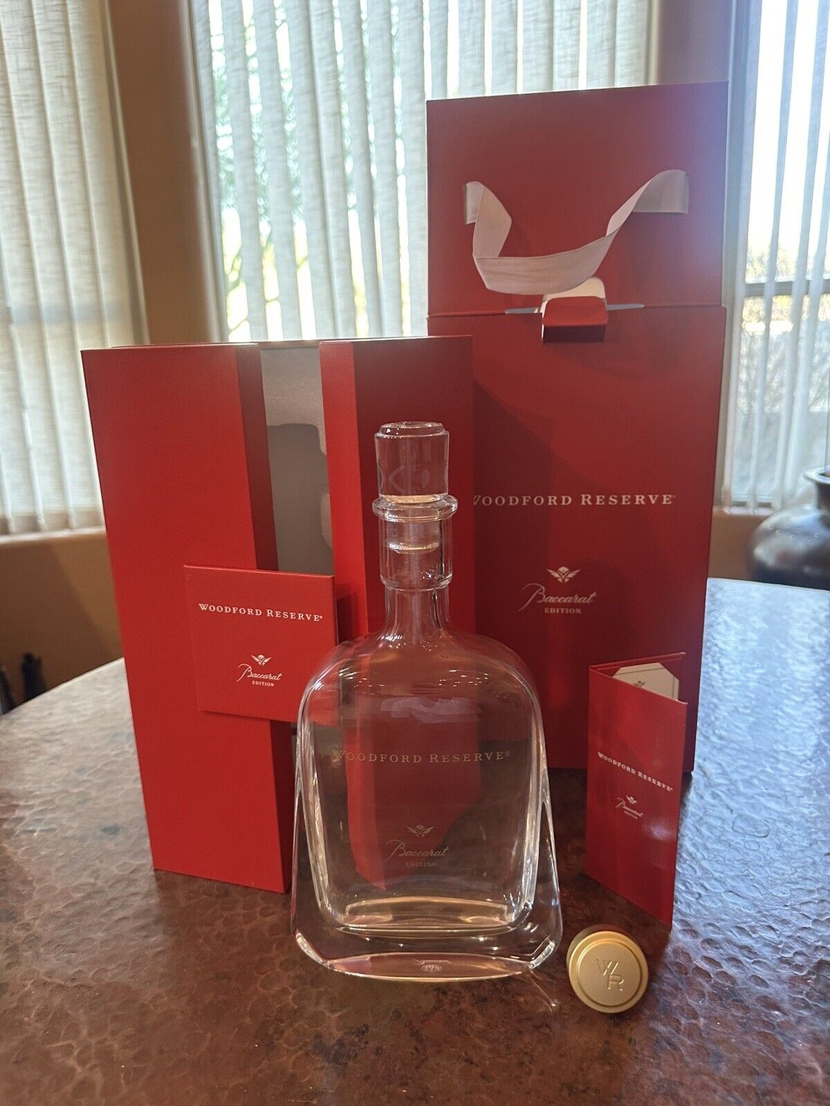 Woodford Reserve Baccarat Crystal Bottle W/ 2 Boxes, 2 Stoppers. Ultra-rare Set