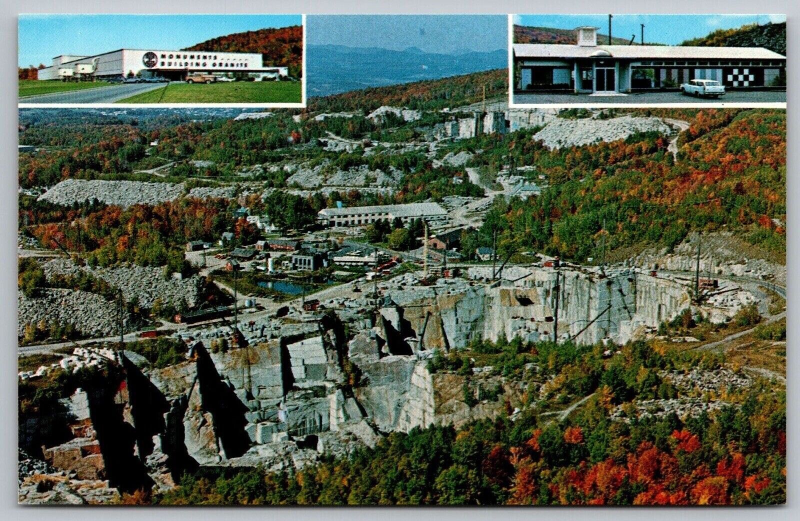 Barre Vermont Rock Of Ages Granite Quarry Multi View Aerial View Chrome Postcard