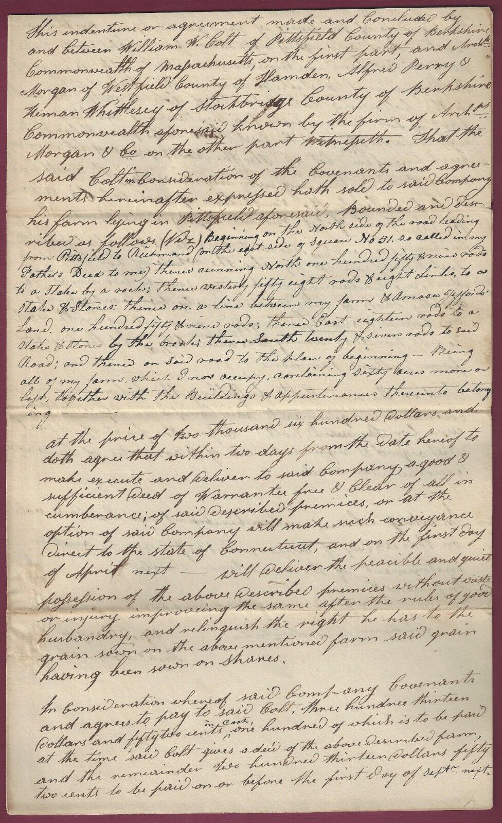 Manuscript Agreement, Pittsfield, Massachusetts, To Sell Farm, Feb. 17, 1817