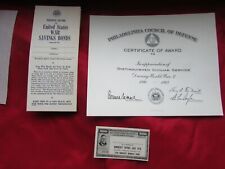 Set of WW2 U.S. Savings Bond Record,Victory Loan,Phila Council of Defence Cert  picture
