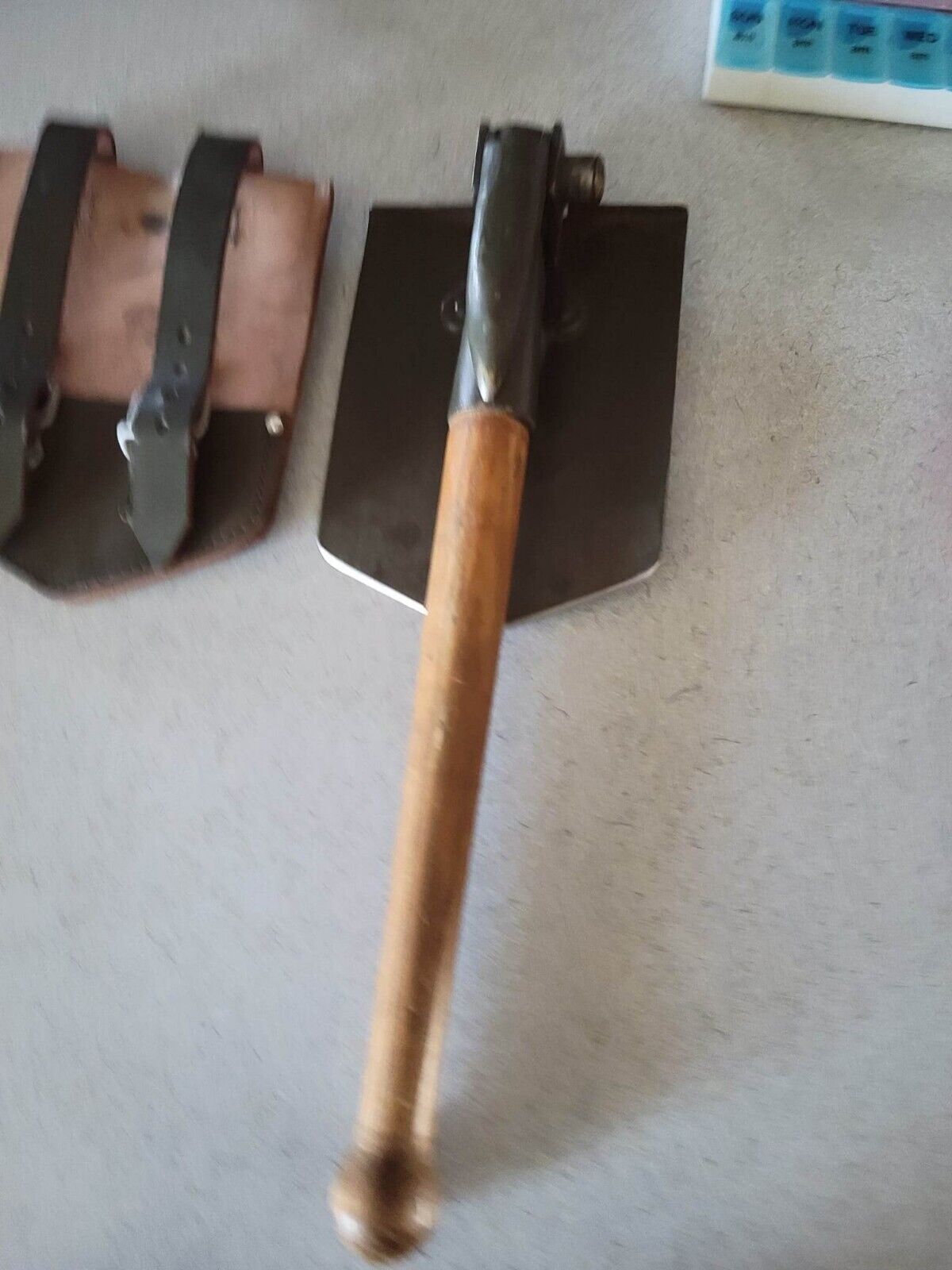 West German Army Folding Entrenching Tool Shovel With Leather Cover 1966
