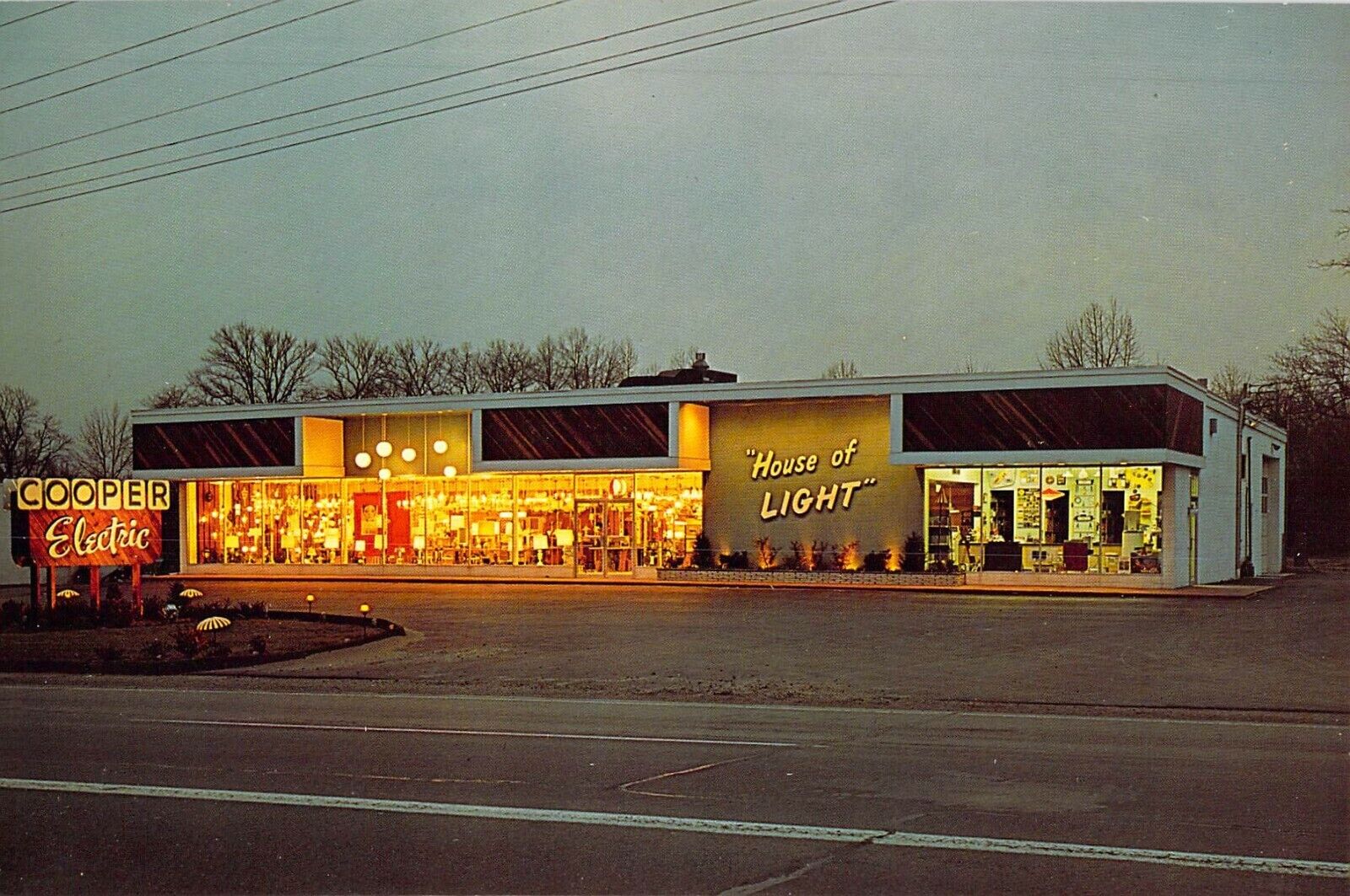 1962 NJ Middletown COOPERS HOUSE OF LIGHT @ Dusk STORE FRONT 6x9 postcard