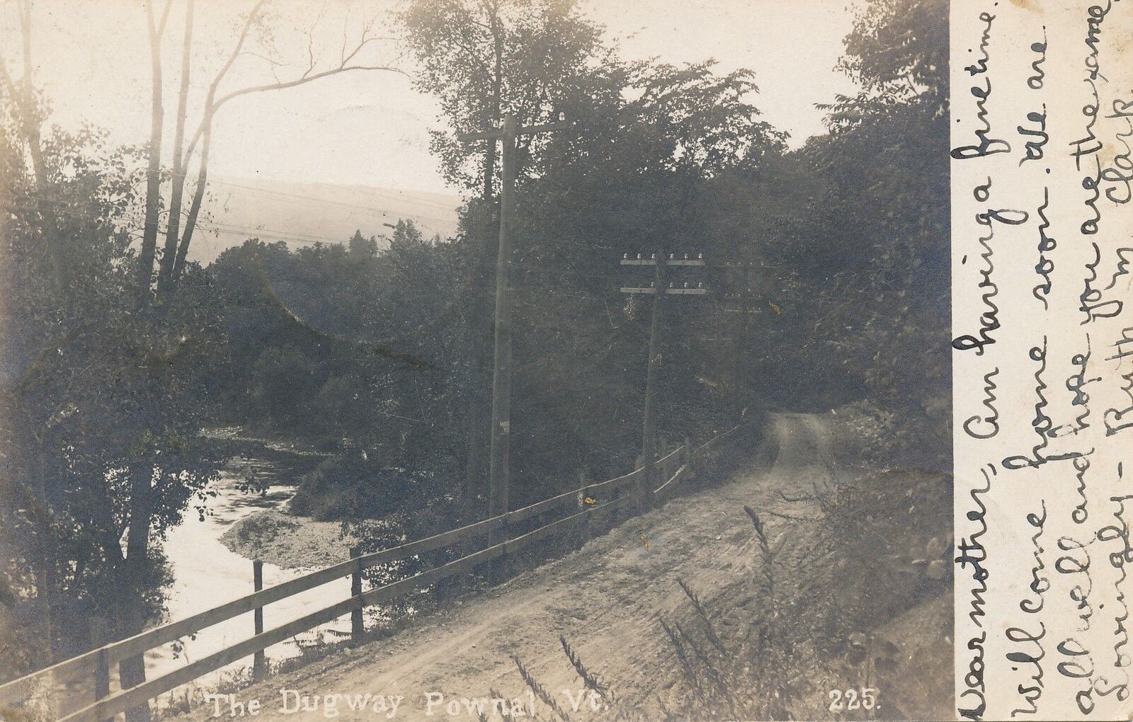 POWNAL VT – The Dugway Real Photo Postcard rppc – udb – 1906