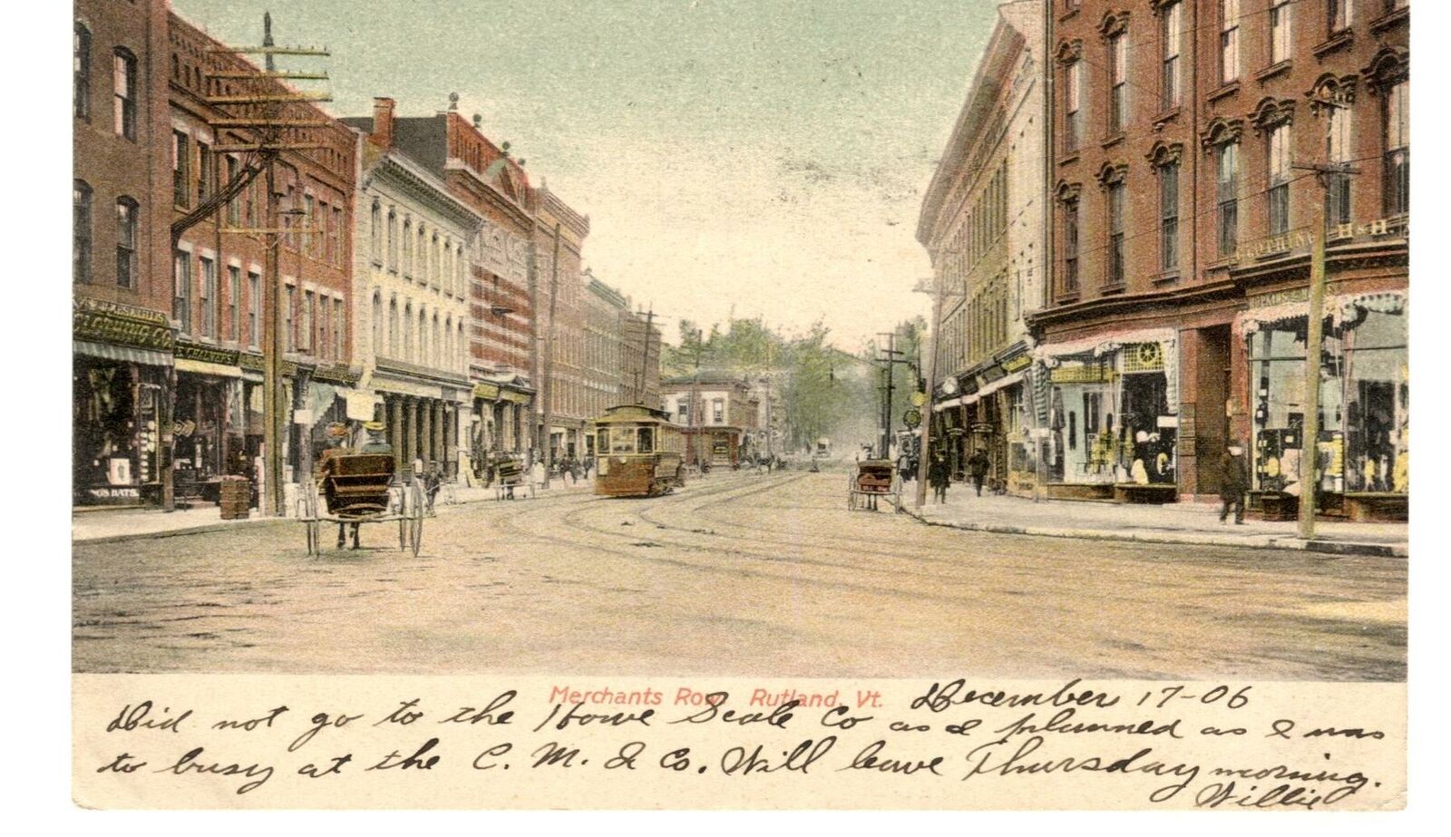 Postcard Merchants Row Rutland VT Vermont 1906