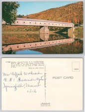 Windsor-Cornish Covered Bridge VT NH Plastichrome Postcard Autumn V-1658 picture