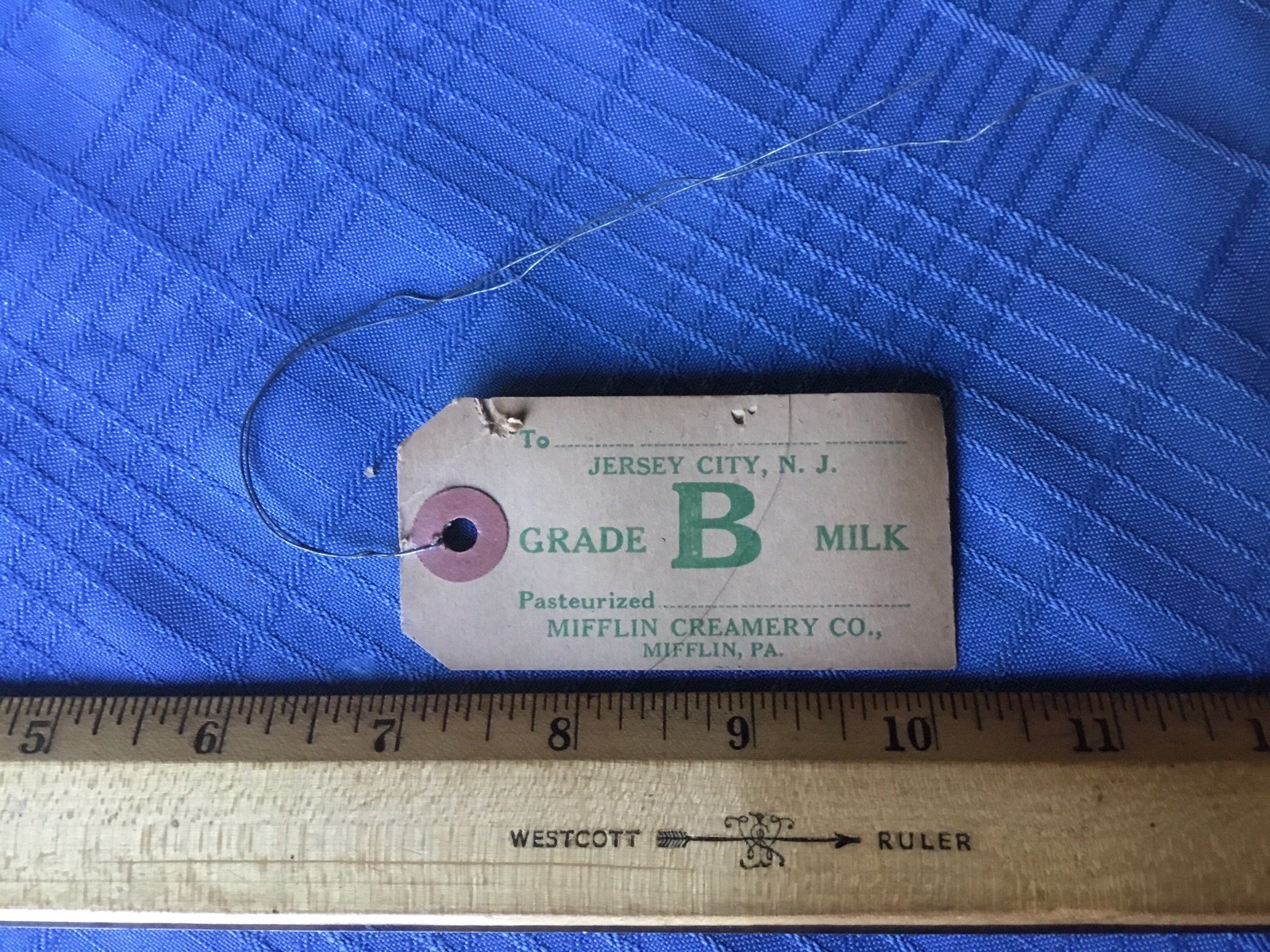 Vintage Mifflin Creamery Co., Mifflin PA Milk Can Tag