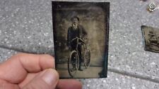 X802 Antique tin type photo with bicycle wolcott N.Y.  picture
