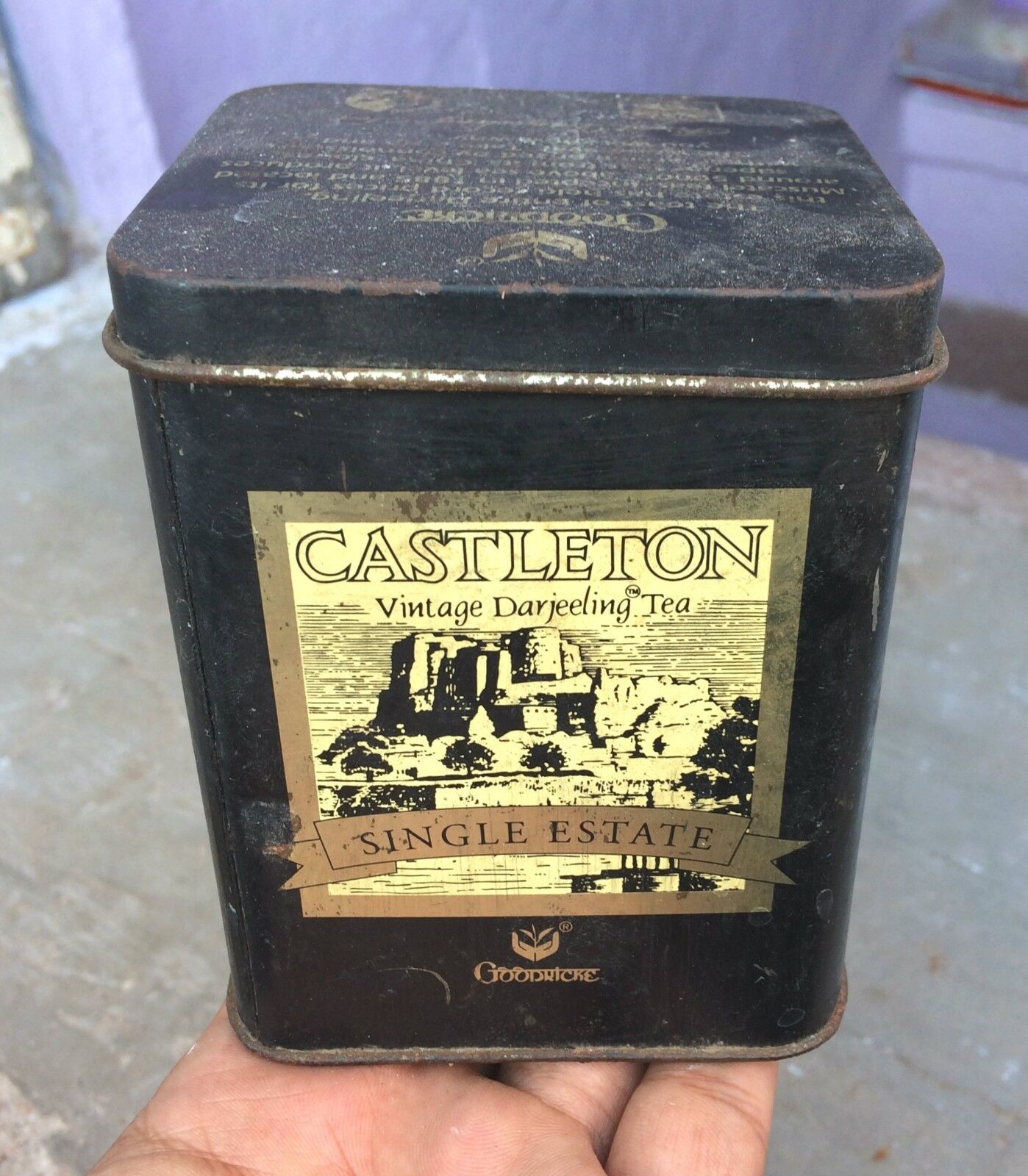 Vintage Castleton Darjeeling Tea Adv Litho Tin Box Collectibles TB1436