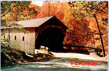 Perkinsville Vermont Downers Covered Bridge Black River USA VT Vintage Postcard picture