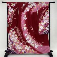 Furisode Pure Silk Red Pink Purple Floral Pattern Sleeve 66Cm Coming Of Age Cere picture