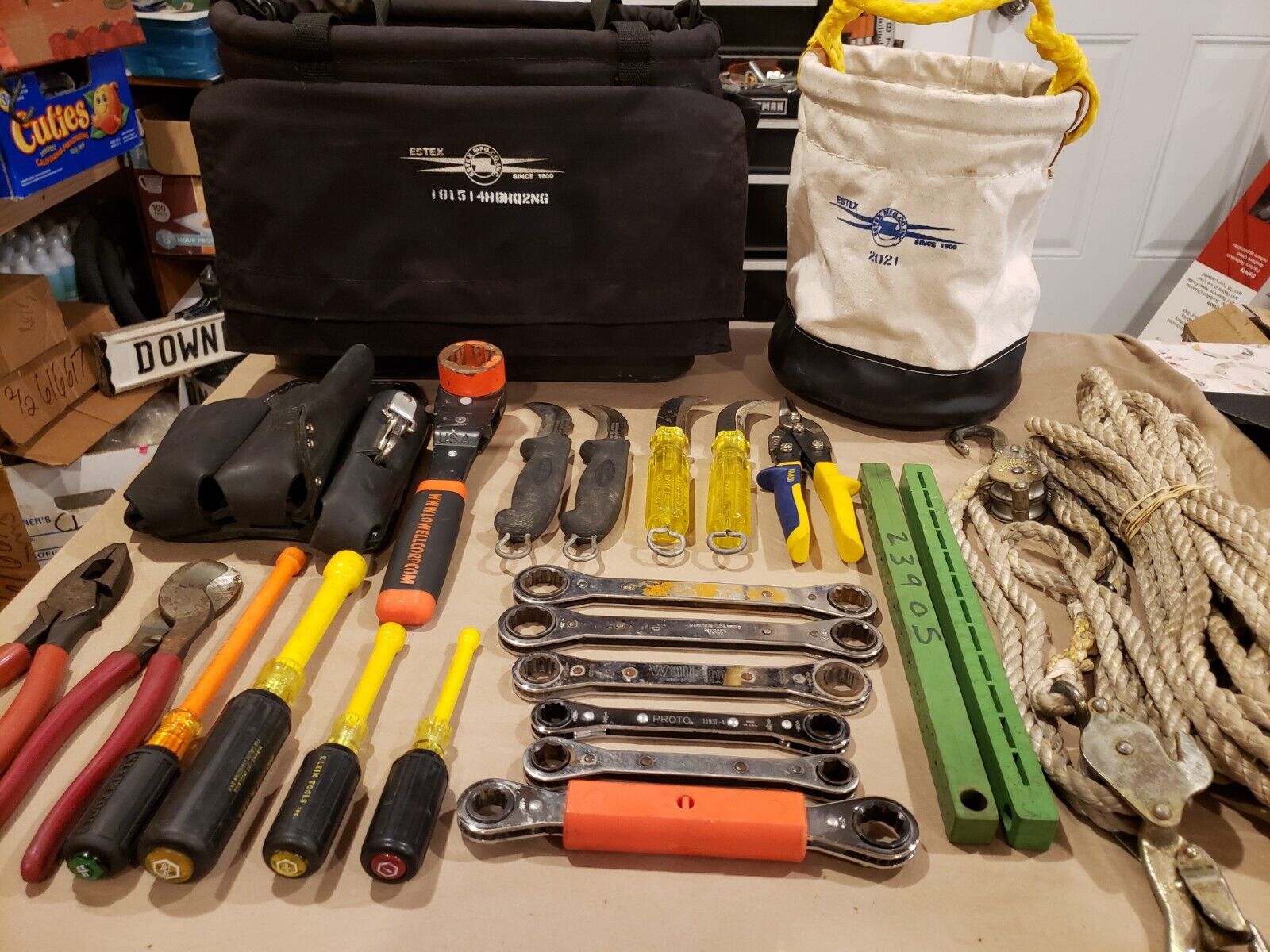 Lineman Lot Lowell Estex Tool Bag  Buckingham Klein Fargo Wrench 